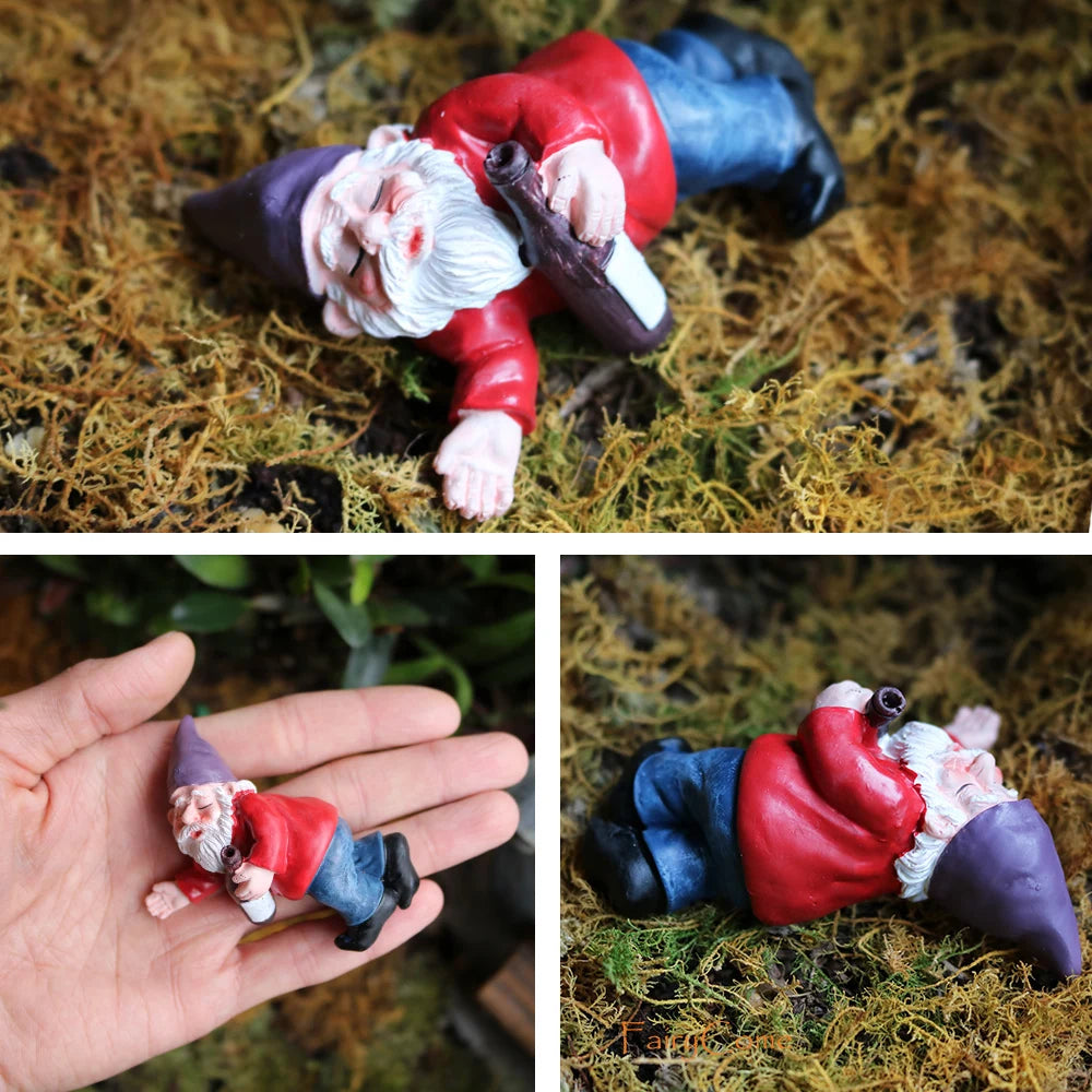 FairyCome Mini Garden Gnome Figurines Resin Fairy Garden Funny Miniature Gnomes Elf Figure Micro Garden Dwarf Kit for Terrarium