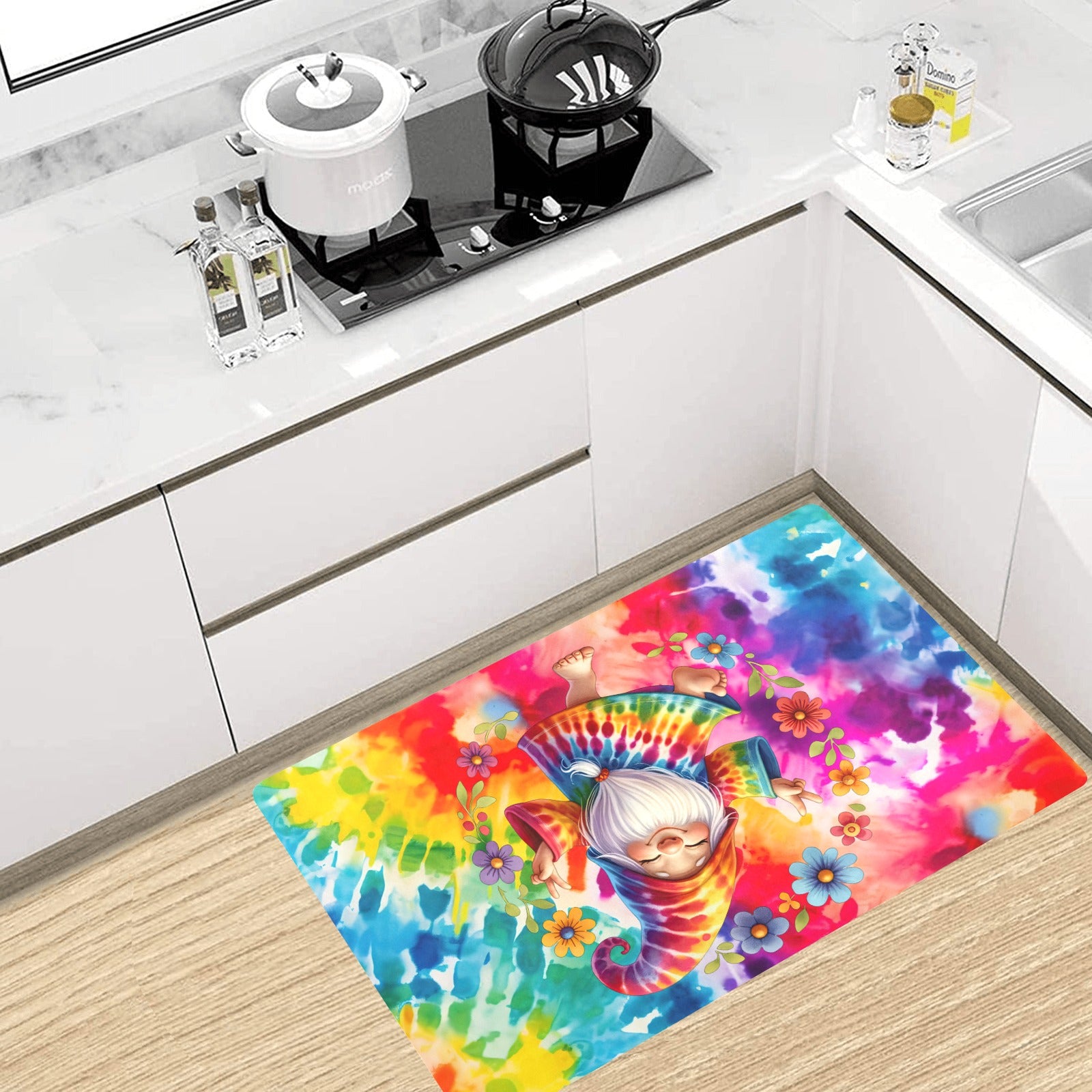 Tie Dye Hippie Flower Child Kitchen Mat 32"x20" (Made In USA)
