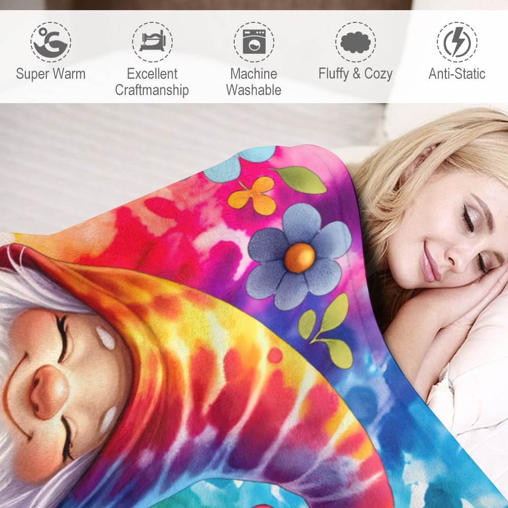Happy Gnome Tie Dye Ultra-Soft Flannel Blanket 70" x 80" Multiple Sizes