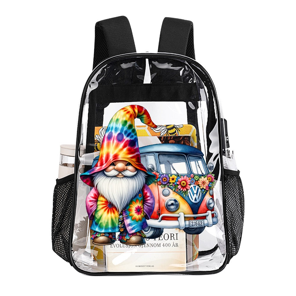 Hippie Tie Dye Gnome VW Bus for the Rest of Us Transparent Bag 17 inch