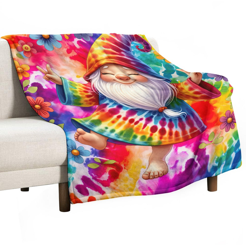 Happy Gnome Tie Dye Ultra-Soft Flannel Blanket 70" x 80" Multiple Sizes