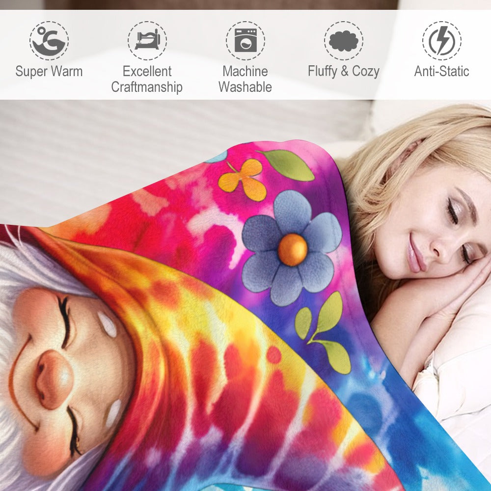 Happy Gnome Tie Dye Ultra-Soft Flannel Blanket 60" x 80"  Multiple Sizes