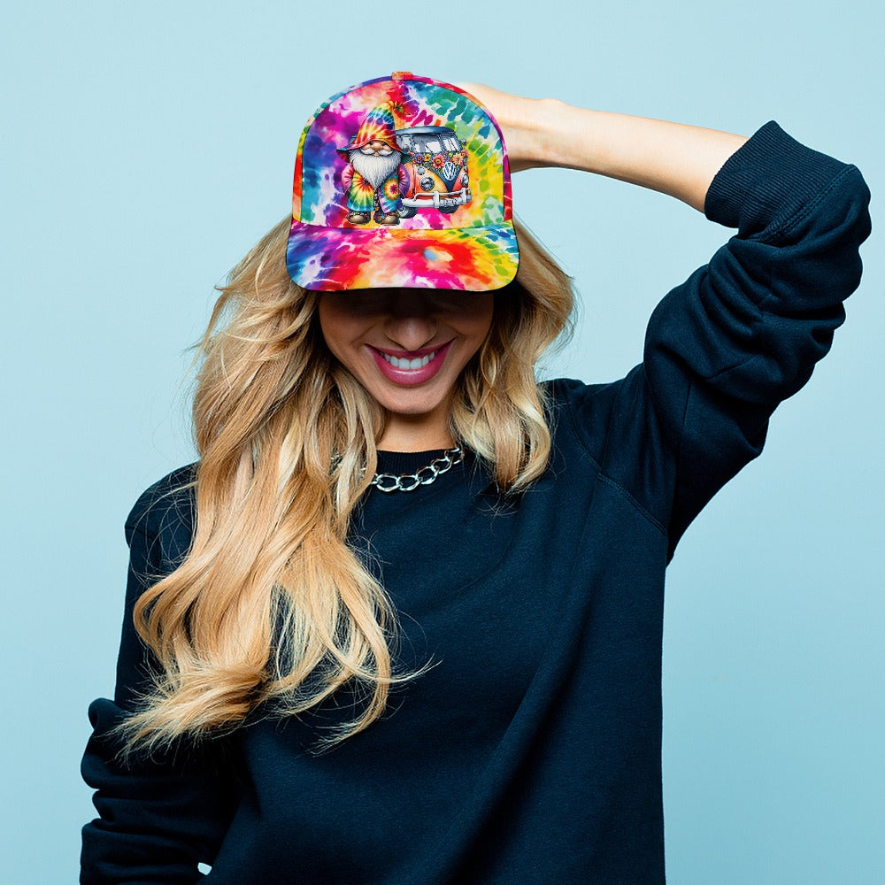 Hippie Gnome VW Bus Tie Dye Baseball Cap