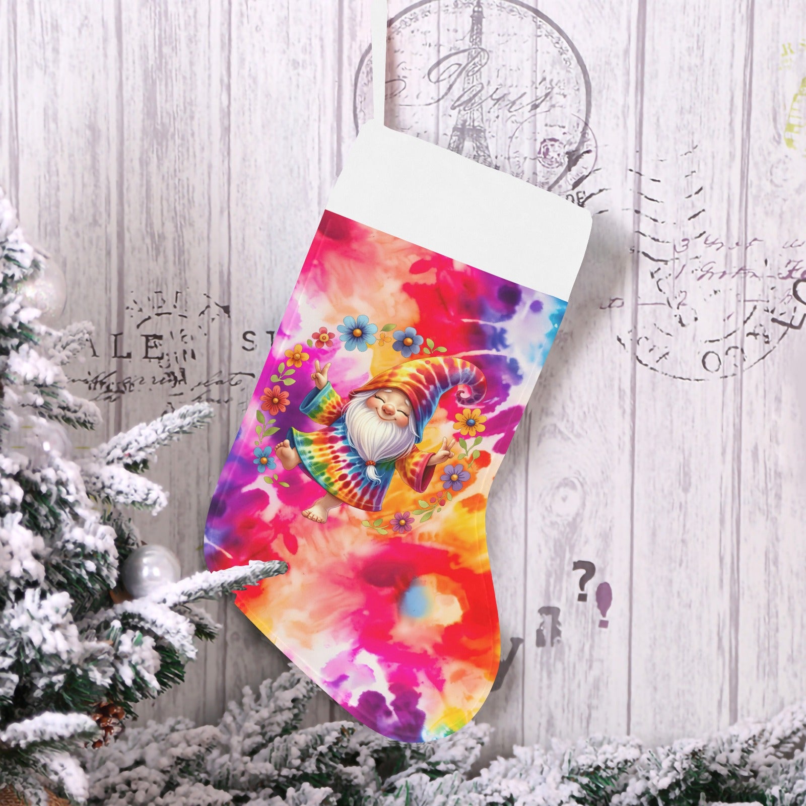 Gnome Tie Dye Christmas Stocking (Made in USA)
