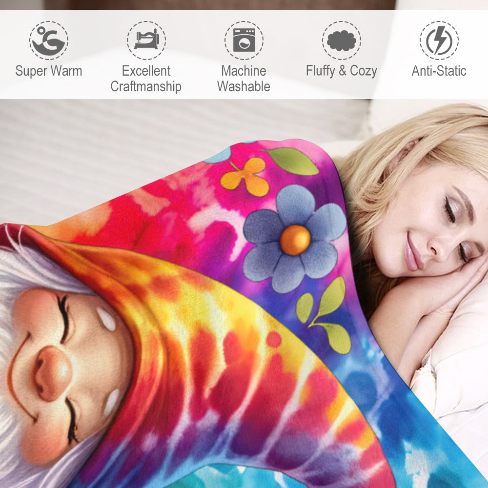 Happy Gnome Tie Dye Ultra-Soft Flannel Blanket 30" x 40" Multiple Sizes