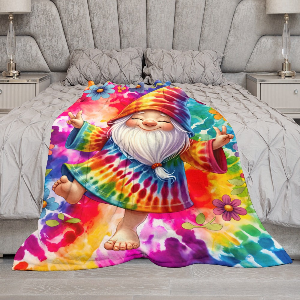 Happy Gnome Tie Dye Ultra-Soft Flannel Blanket 60" x 80"  Multiple Sizes