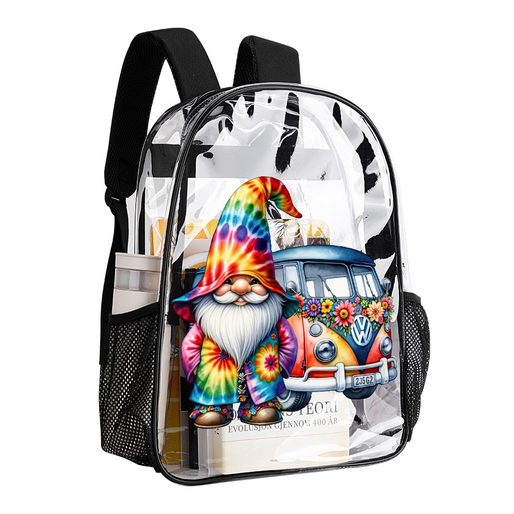 Hippie Tie Dye Gnome VW Bus for the Rest of Us Transparent Bag 17 inch