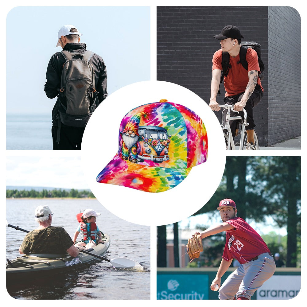 Hippie Gnome VW Bus Tie Dye Baseball Cap