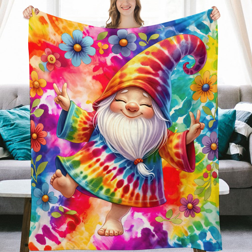 Happy Gnome Tie Dye Ultra-Soft Flannel Blanket 50" x 60" Multiple Sizes
