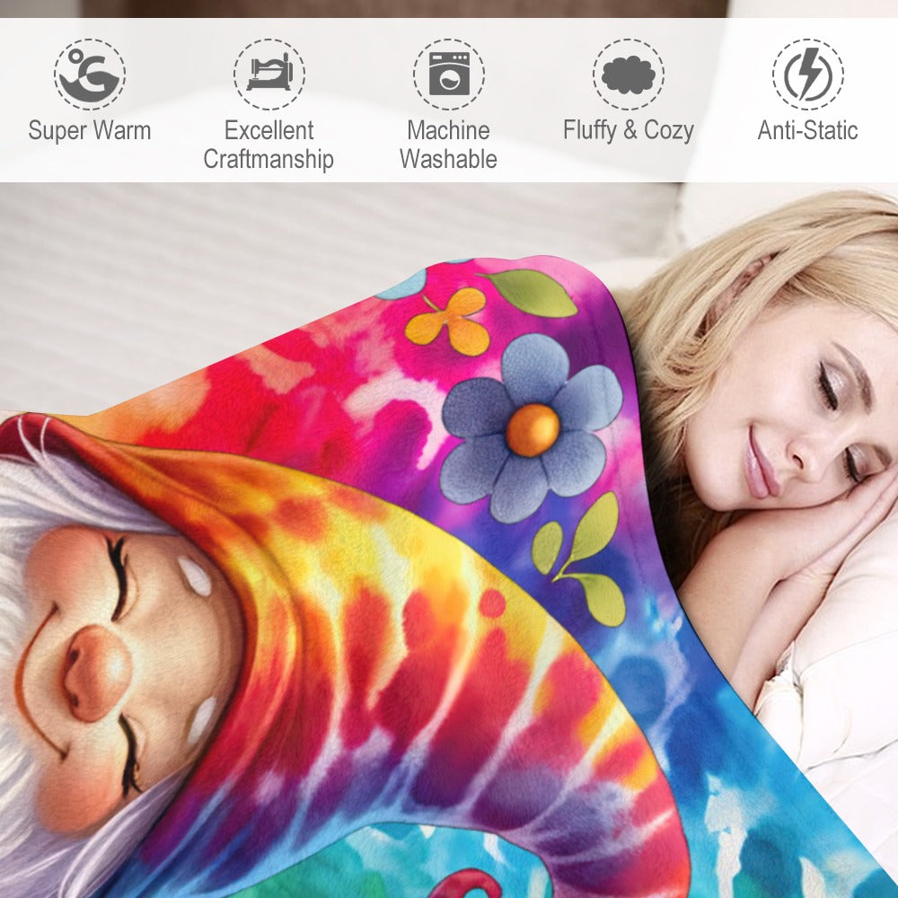 Happy Gnome Tie Dye Ultra-Soft Flannel Blanket 50" x 60" Multiple Sizes