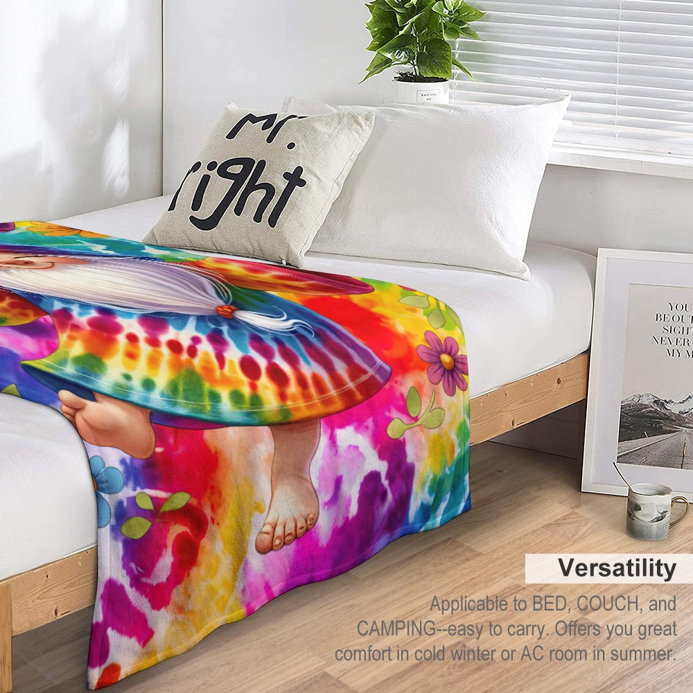Happy Gnome Tie Dye Ultra-Soft Flannel Blanket 40" x 50"  Multiple Sizes