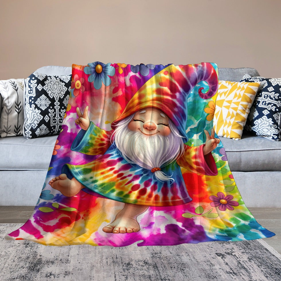 Happy Gnome Tie Dye Ultra-Soft Flannel Blanket 40" x 50"  Multiple Sizes