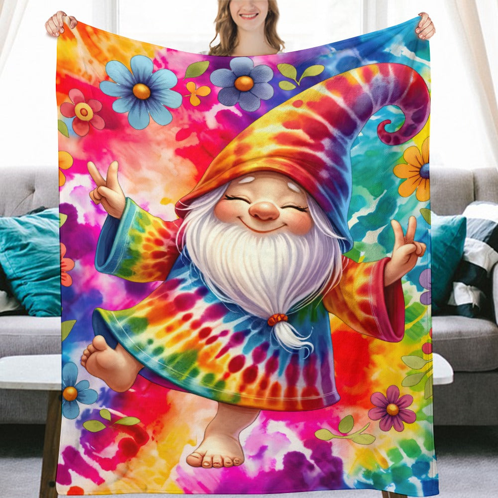 Happy Gnome Tie Dye Ultra-Soft Flannel Blanket 40" x 50"  Multiple Sizes